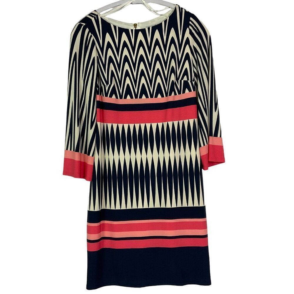 Eliza J Women's Chevron Striped Dress With 3/4 Sleeves & Back Zipper size 4